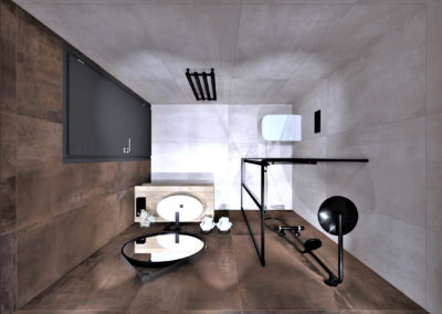 3D návrh malé koupelny Oheň - koupelnové obklady Interno 9 v imitaci kovu