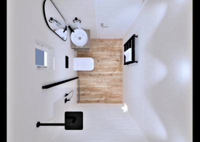 3D návrh malé koupelny vzduch –bílé obklady Absolut White