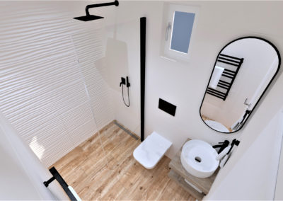 3D návrh malé koupelny vzduch – dlažba do koupelny Treverkhome imitace dřeva